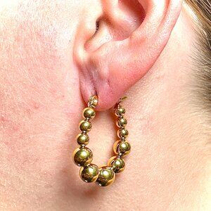 18K Gold Plated Beaded Hoop Earrings Stainless Steel 304 Women’s Jewelry